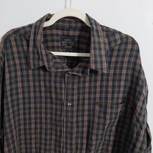 Nautica Men's Blue and Brown Plaid Button Down Shirt